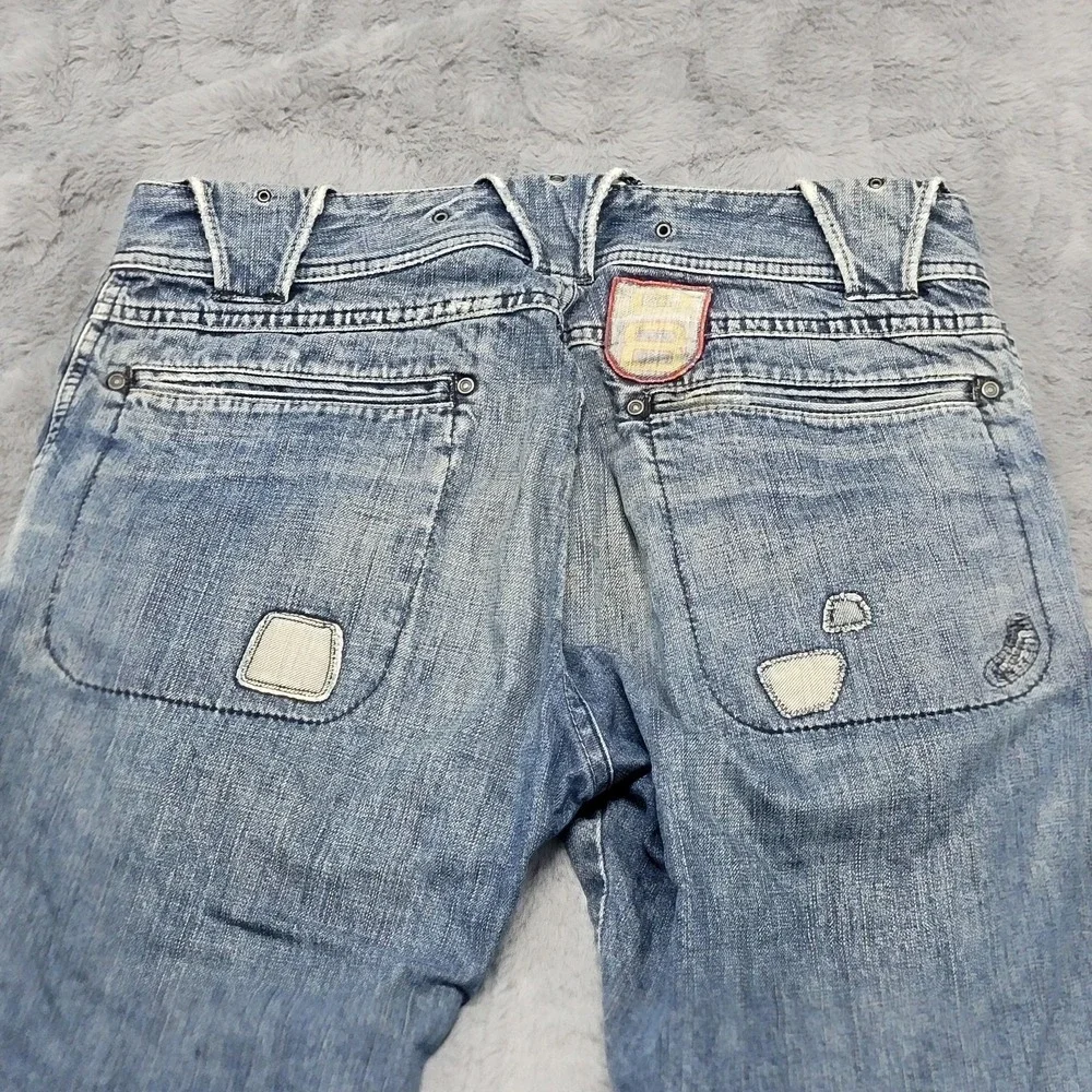 Diesel Jeans Mens 32x33‎ Blue Straight Distressed Motor Club Patch Biker Y2K